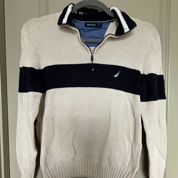 Nautica Quarterzip, M, Male, White/Blue - Picture 1 of 2